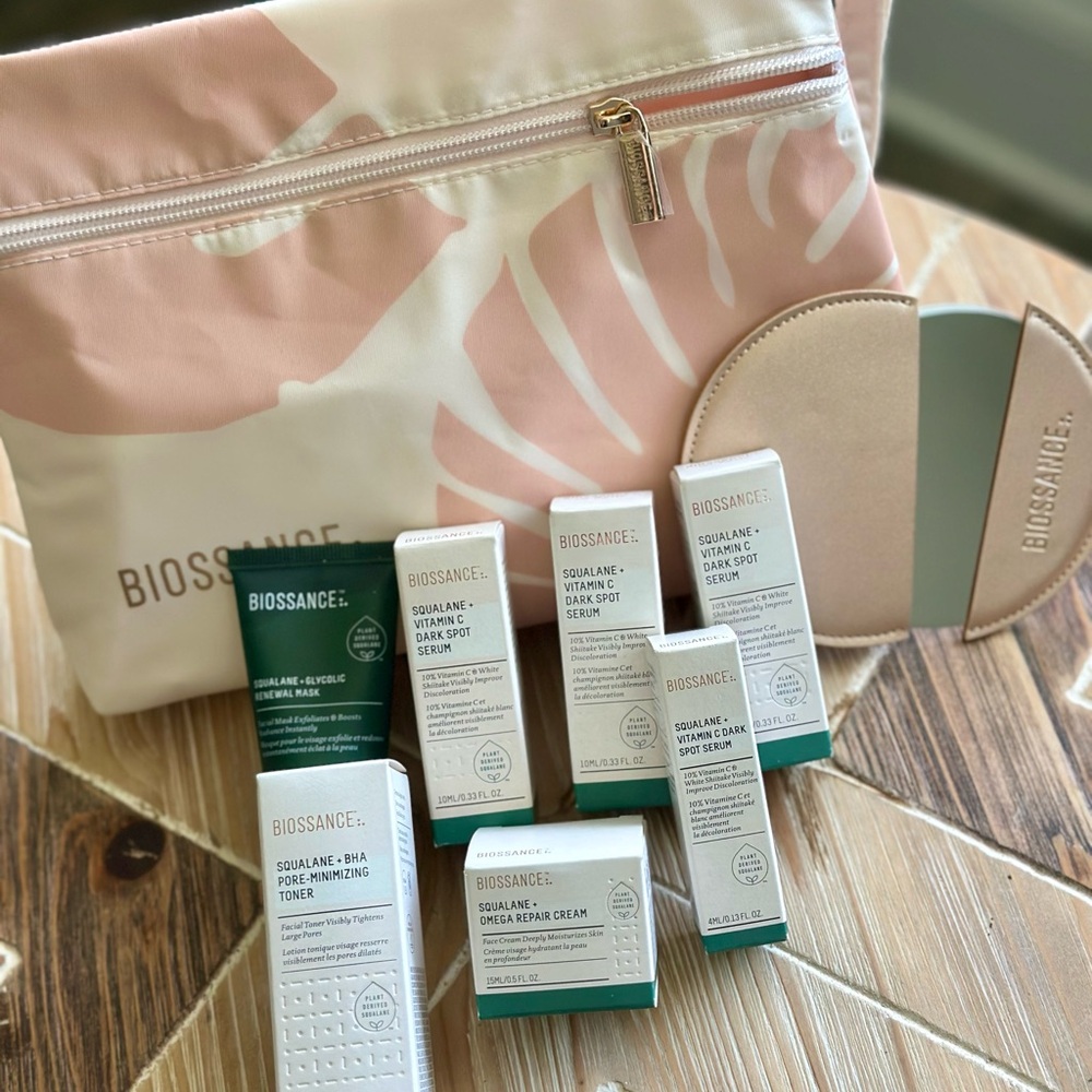 NWT Biossance Skincare Collection 8pc BUNDLE + Beauty Bag